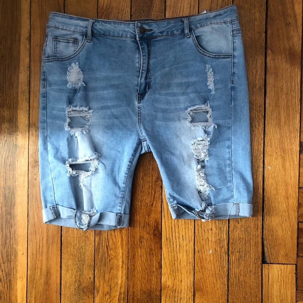 Blue Distressed Bermuda Shorts - Picture 4 of 8